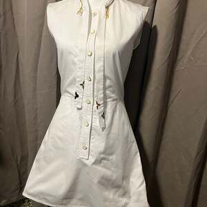 Louis Vuitton White Cotton Monogram Scarf Tie Sleeveless Shirt Dress